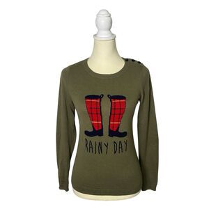 Talbots Rainy Days Green Crewneck Sweater W/ Elbow Patches Women's Size P